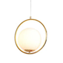 Suspension design LED avec anneau doré et boule en verre Luxury
