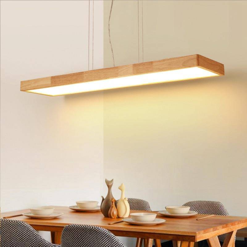 Lustre moderne à LED avec rectangle aux bords épais en bois Fly - vue 2 sur 8