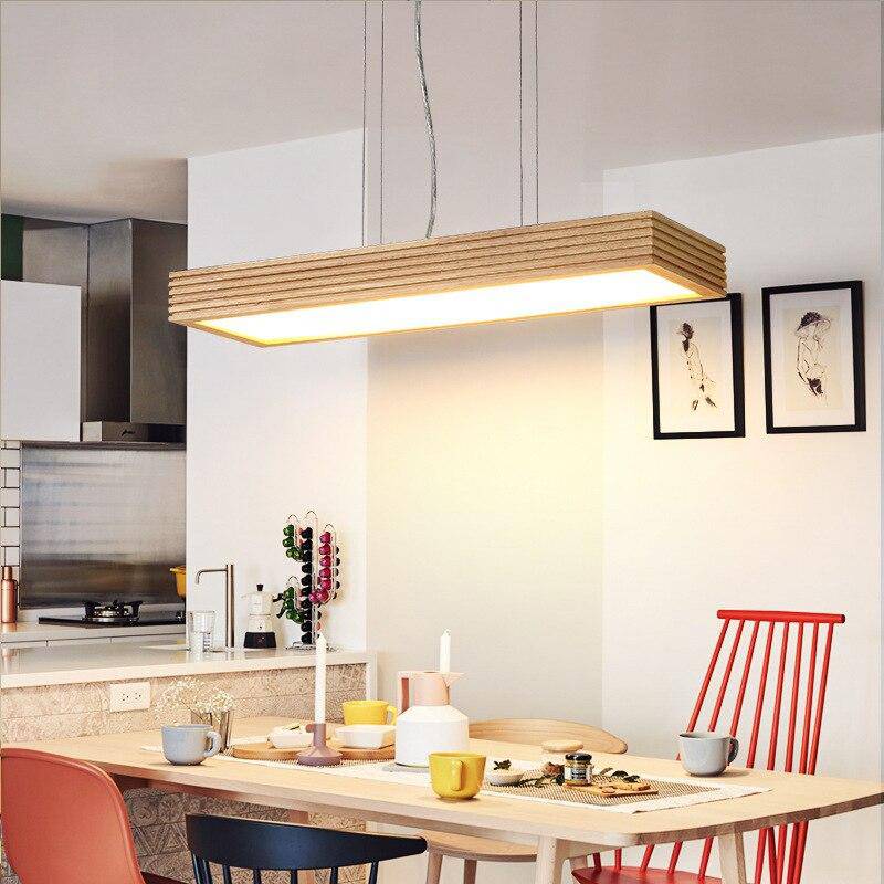 Lustre moderne à LED avec rectangle aux bords épais en bois Fly - vue 5 sur 8