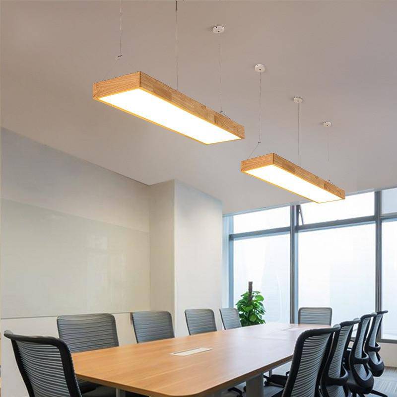Lustre moderne à LED avec rectangle aux bords épais en bois Fly - vue 3 sur 8