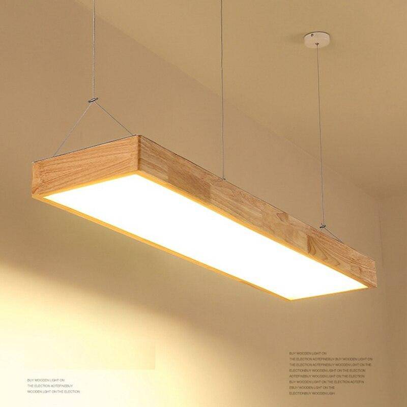 Lustre moderne à LED avec rectangle aux bords épais en bois Fly - vue 4 sur 8