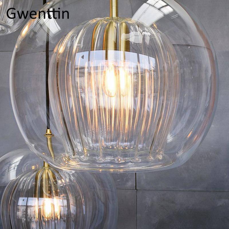 Suspension LED boule en verre avec tige dorée Modern - vue 4 sur 12