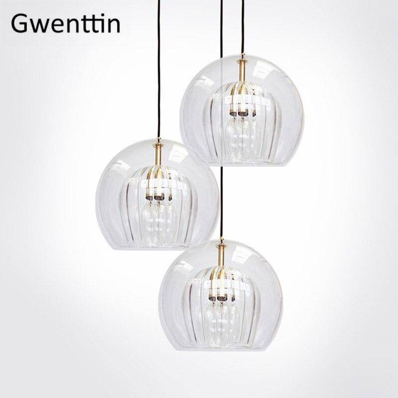 Suspension LED boule en verre avec tige dorée Modern - vue 11 sur 12