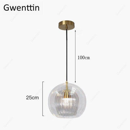 Suspension LED boule en verre avec tige dorée Modern