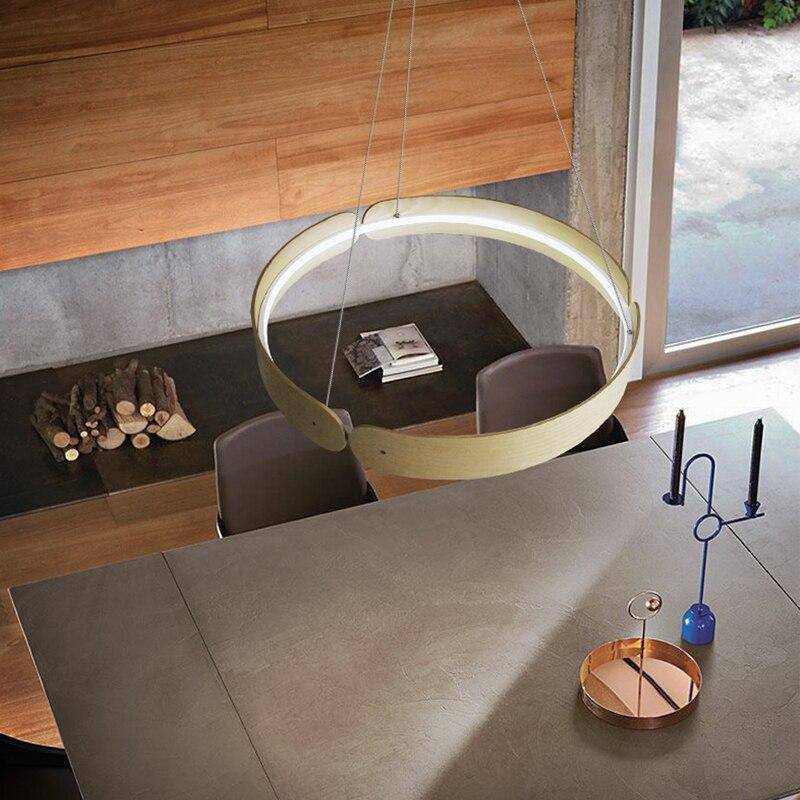 Lustre design LED rond en bois Nordic