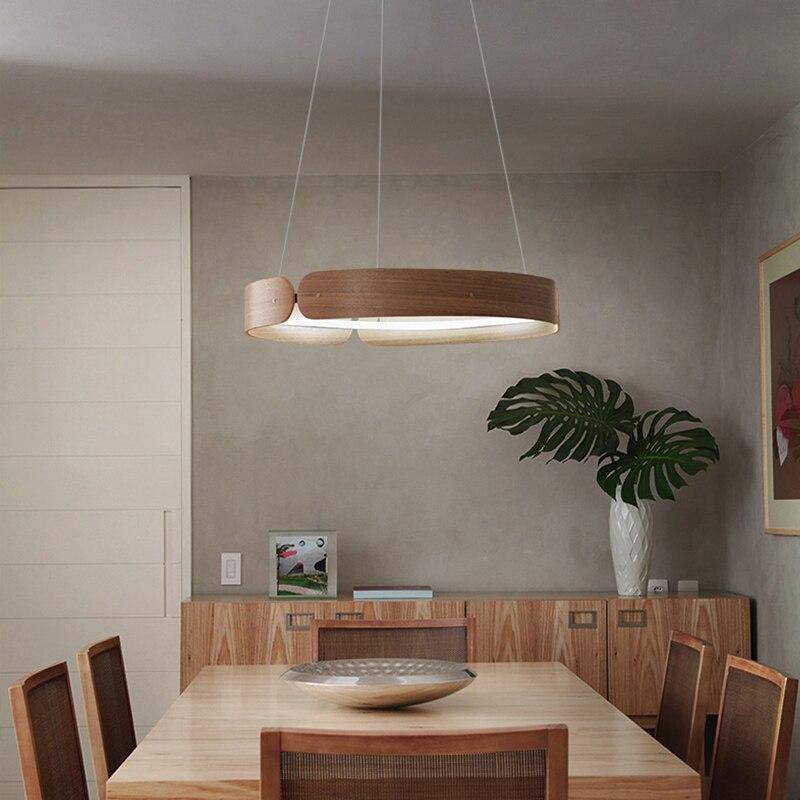 Lustre design LED rond en bois Nordic