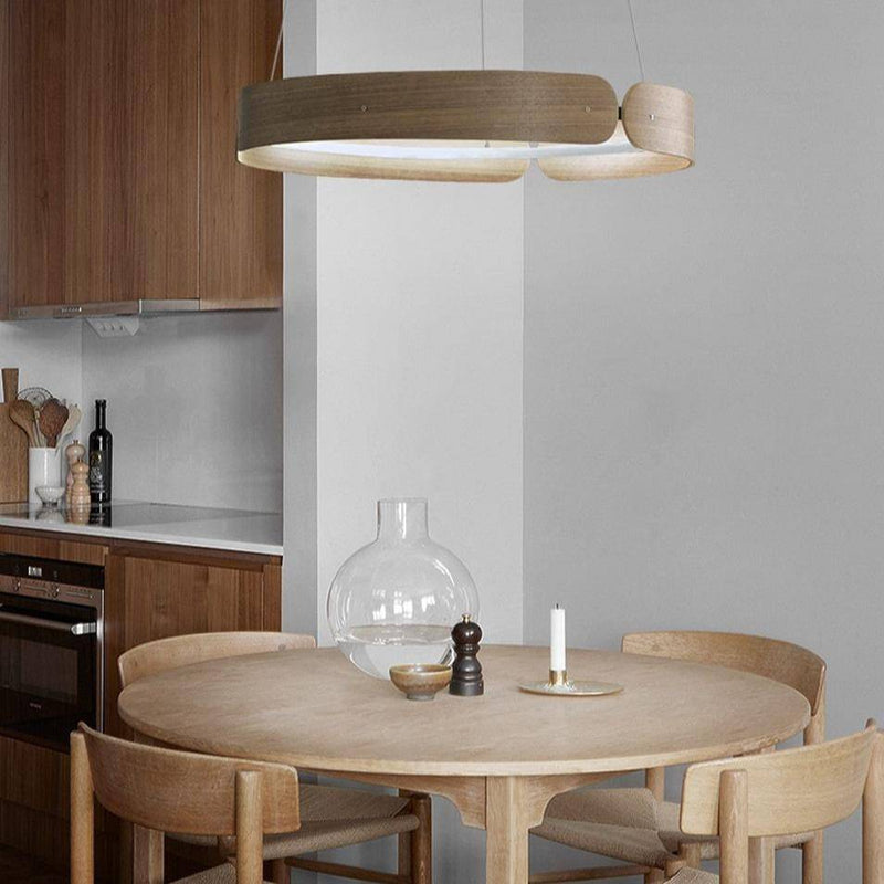 Lustre design LED rond en bois Nordic