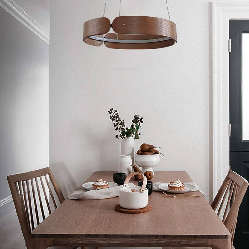 Lustre design LED rond en bois Nordic