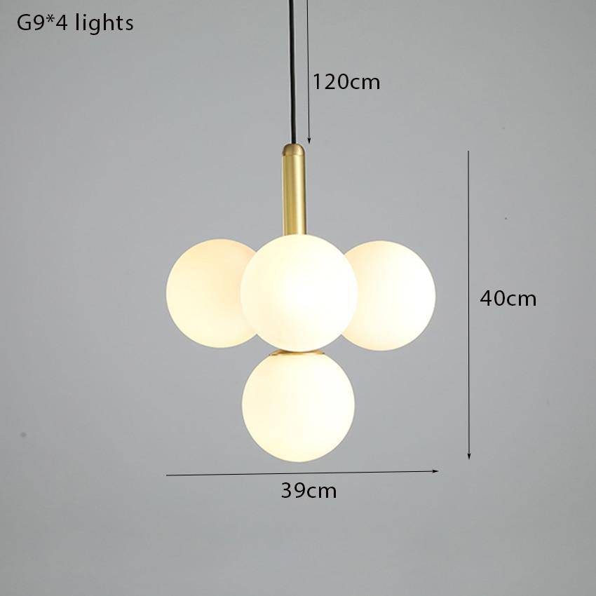 Suspension design LED avec cylindre doré et plusieurs boules en verres Fly - vue 8 sur 7