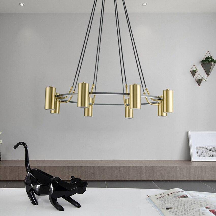 Lustre moderne et design LED avec cercle noir et spots dorés - vue 3 sur 6