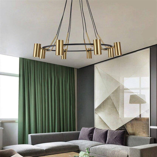 Lustre moderne et design LED avec cercle noir et spots dorés