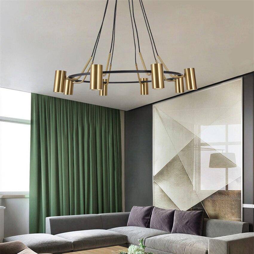 Lustre moderne et design LED avec cercle noir et spots dorés - vue 4 sur 6
