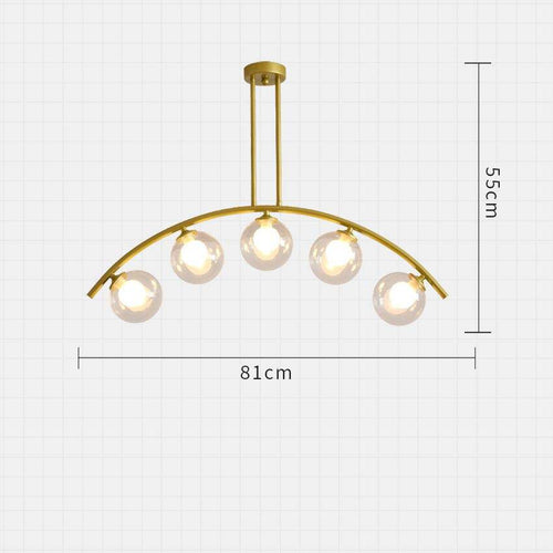 Lustre design LED avec bras arrondi doré et boules en verre Luxury