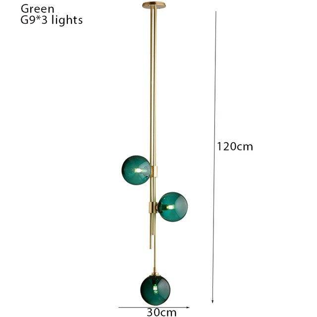Suspension tube doré et boules en verre moderne