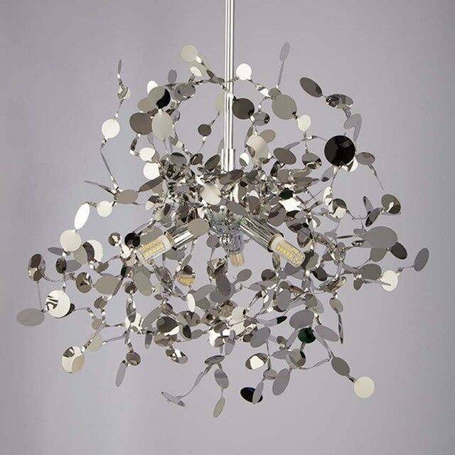 Lustre design chromé arbre à feuilles rondes