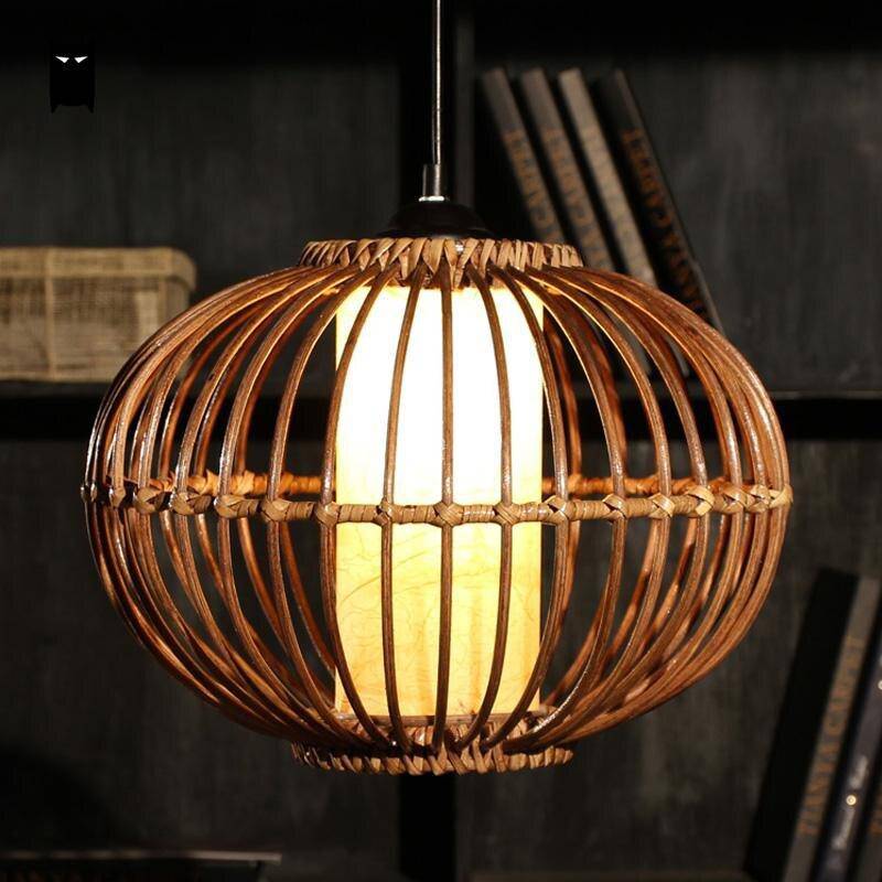 Suspension boule ovale en osier style japonais - vue 4 sur 7