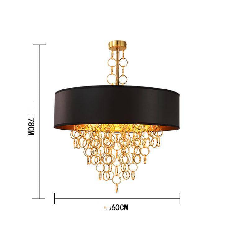 Lustre moderne avec abat-jour rond noir et détails dorés - vue 6 sur 7