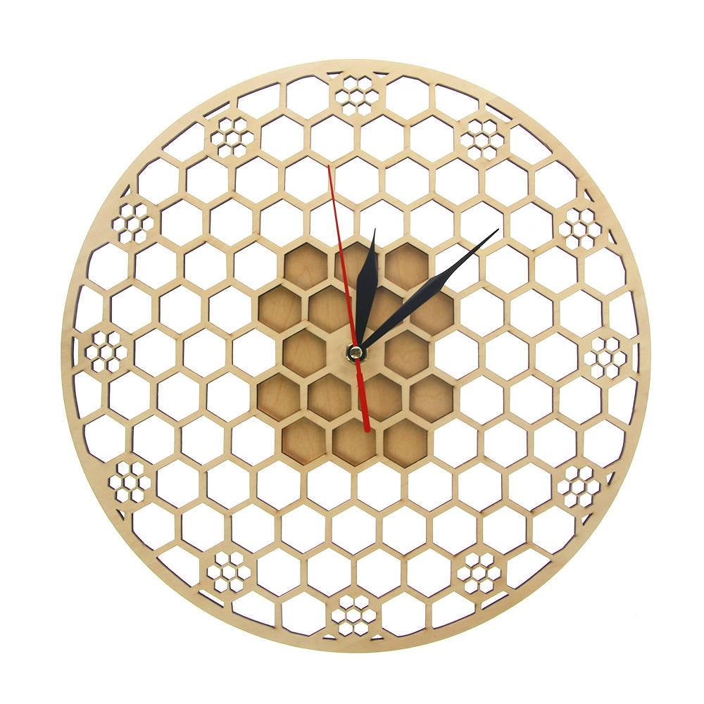 Horloge murale ronde en bois avec hexagones 30cm Honey - vue 6 sur 6