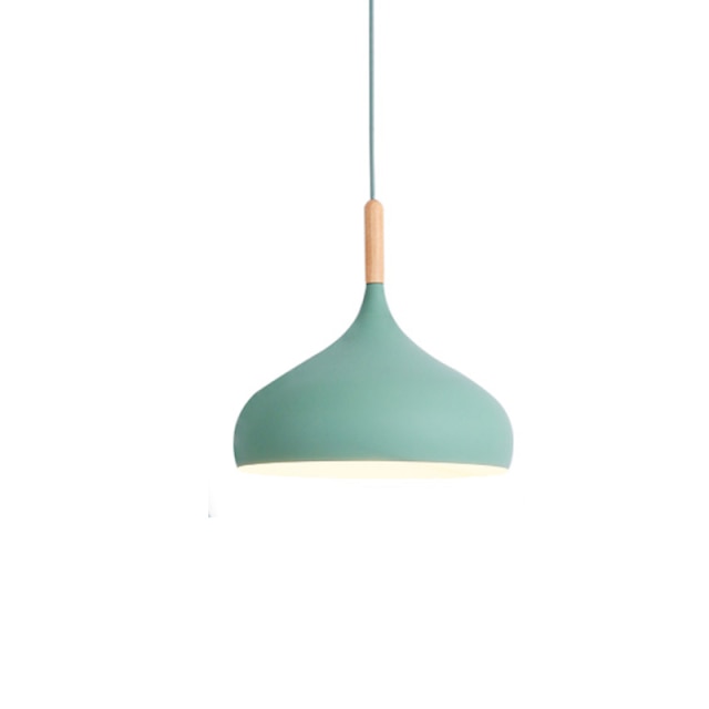 Suspension LED en métal coloré et baton en bois Nordic