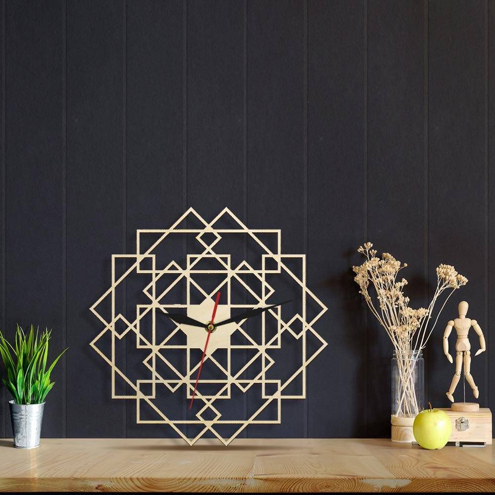 Horloge murale en bois avec rectangles superposés 30cm Mandala