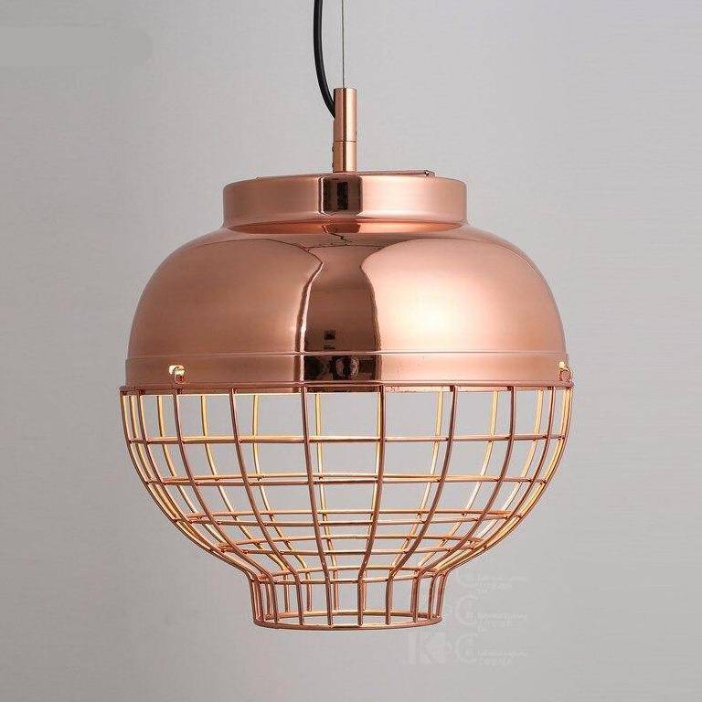 Suspension chromé style cuivre en cage Vintage - vue 6 sur 5