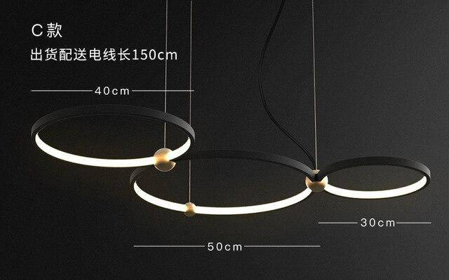 Lustre design à anneaux à LED et boules dorées - vue 9 sur 9