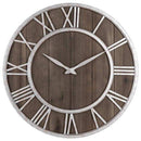 Horloge murale ronde en bois et métal avec chiffres romain style industriel 40cm