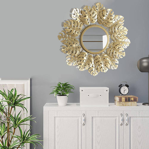 Miroir mural rond doré décoratif style soleil