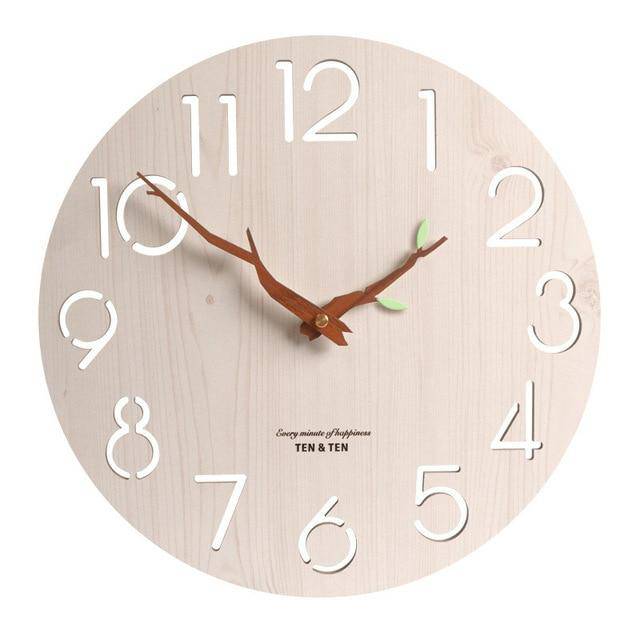 Horloge murale scandinave en bois 30cm avec aiguilles branches d'arbres Trunck