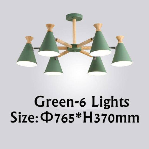 Lustre moderne à LED en bois avec abat-jour métal coloré