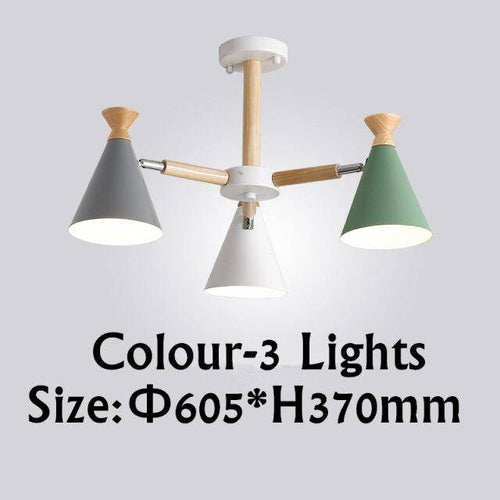 Lustre moderne à LED en bois avec abat-jour métal coloré
