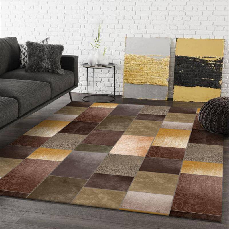Tapis rectangle avec carrés aux tons marrons - vue 4 sur 5