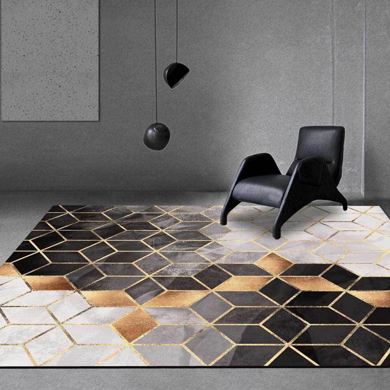 Tapis rectangle géométrique avec cubes gris et blancs Rugs - vue 3 sur 3
