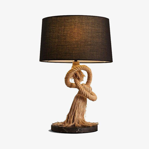 Lampe à poser retro LED avec abat-jour tissu et cordage