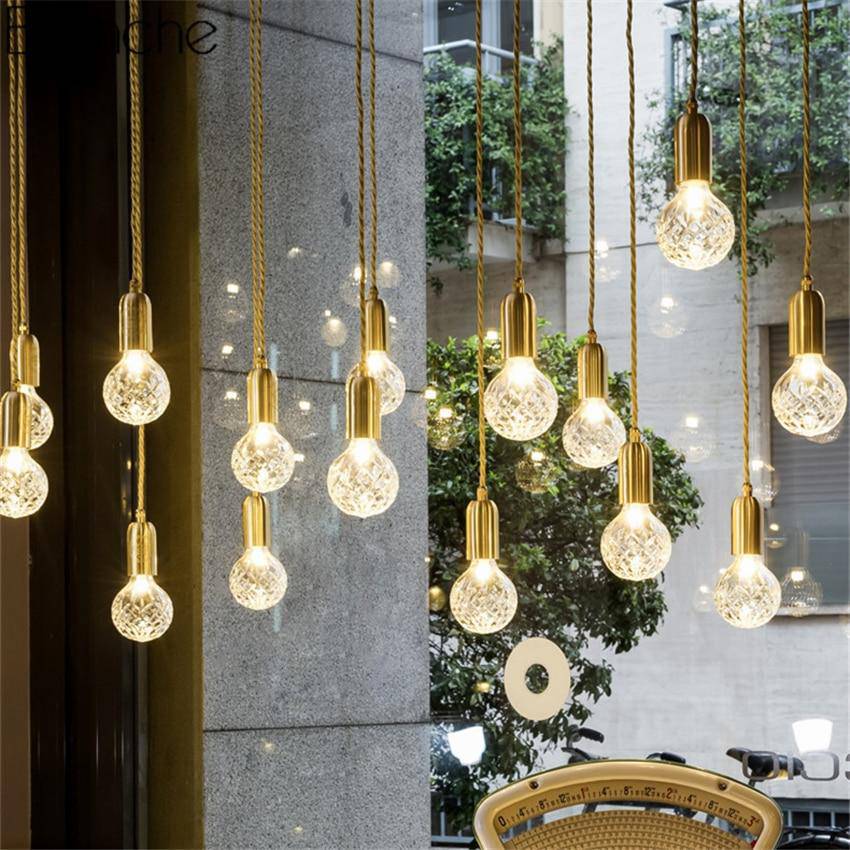 Lustre design doré LED en métal et verre cristal Loft - vue 3 sur 6