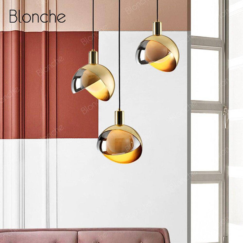 Suspension design LED avec abat-jour arrondi doré Loft