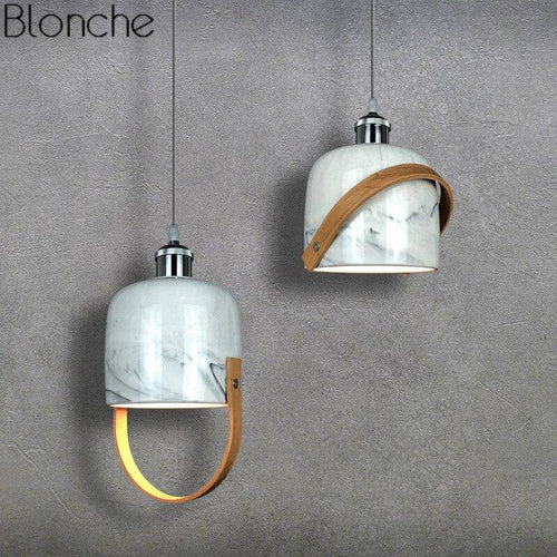Suspension design LED avec abat-jour en marbre blanc Loft