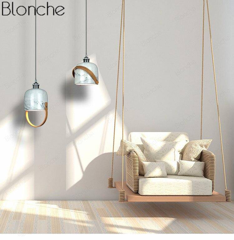 Suspension design LED avec abat-jour en marbre blanc Loft - vue 6 sur 8