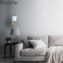 Suspension design LED avec abat-jour en marbre blanc Loft