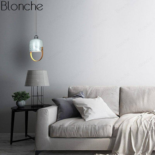 Suspension design LED avec abat-jour en marbre blanc Loft