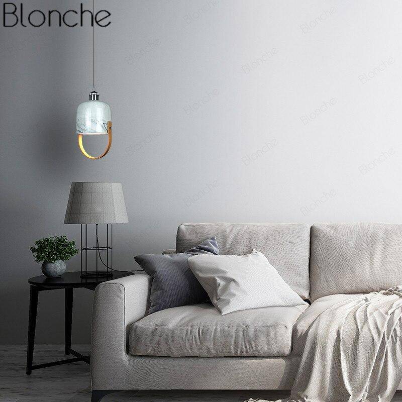 Suspension design LED avec abat-jour en marbre blanc Loft - vue 3 sur 8