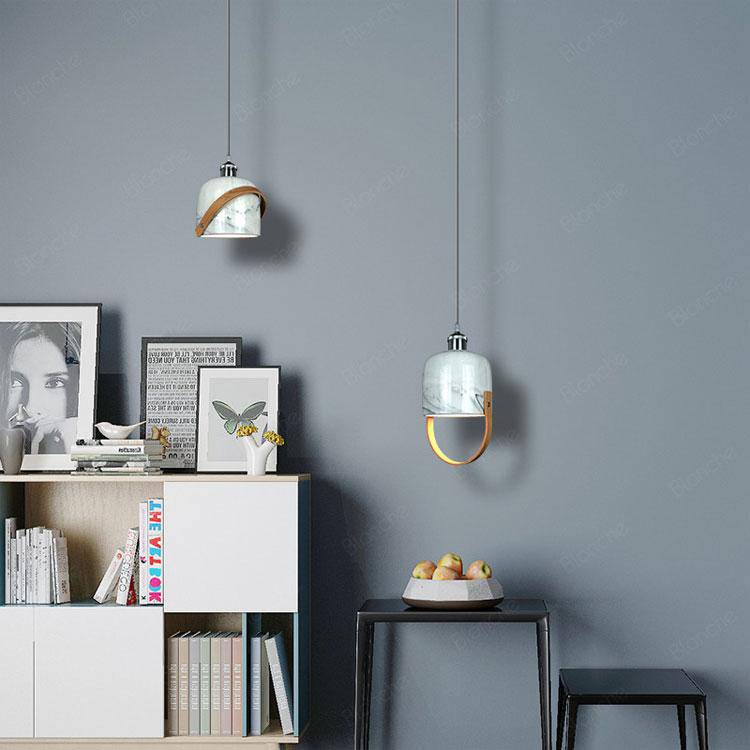 Suspension design LED avec abat-jour en marbre blanc Loft - vue 4 sur 8