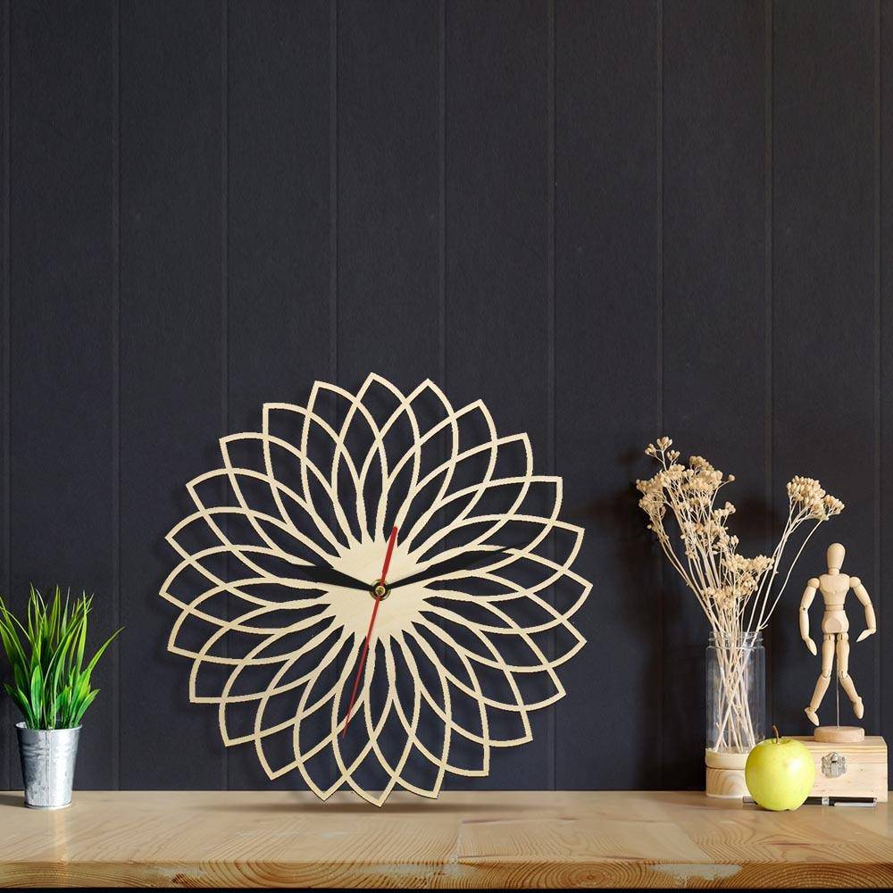 Horloge murale en bois rosace géométrique 30cm Floral - vue 5 sur 8
