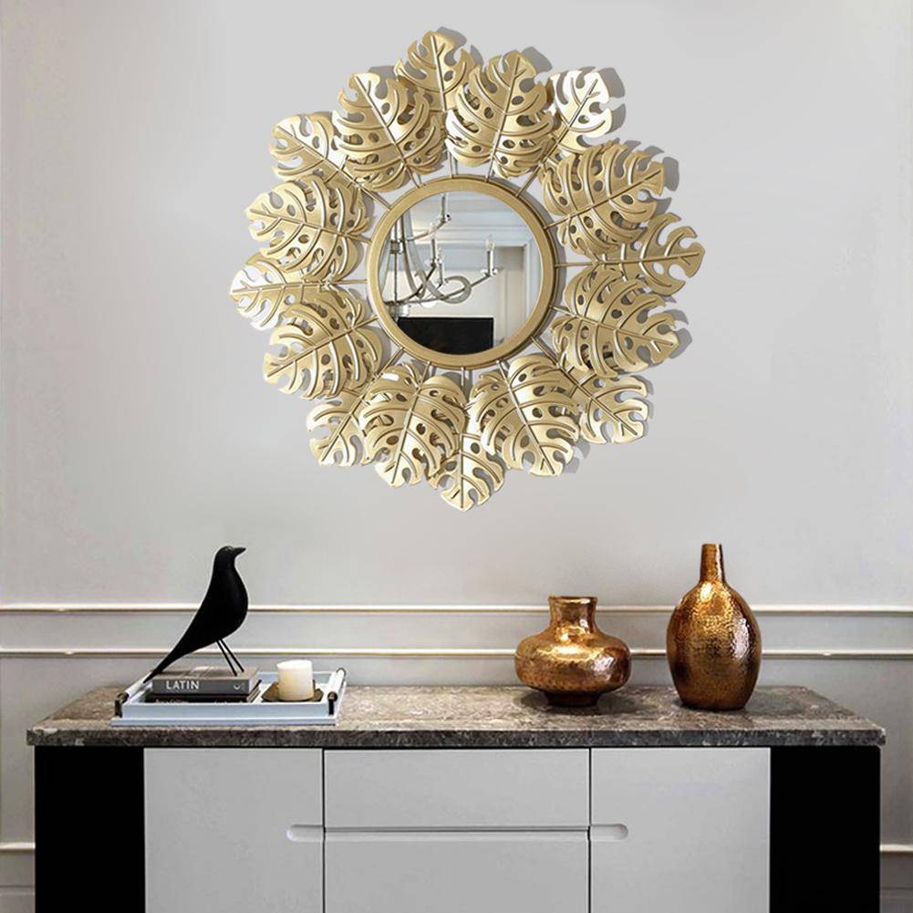 Miroir mural rond doré décoratif style soleil - vue 4 sur 4