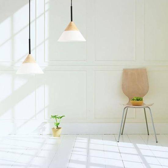 Suspension design à LED avec abat-jour en bois et verre Loft - vue 3 sur 4