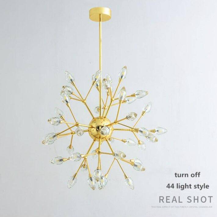 Lustre design LED doré avec plusieurs ampoules cristal - vue 5 sur 4