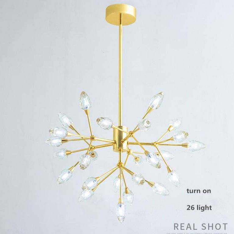 Lustre design LED doré avec plusieurs ampoules cristal - vue 4 sur 4