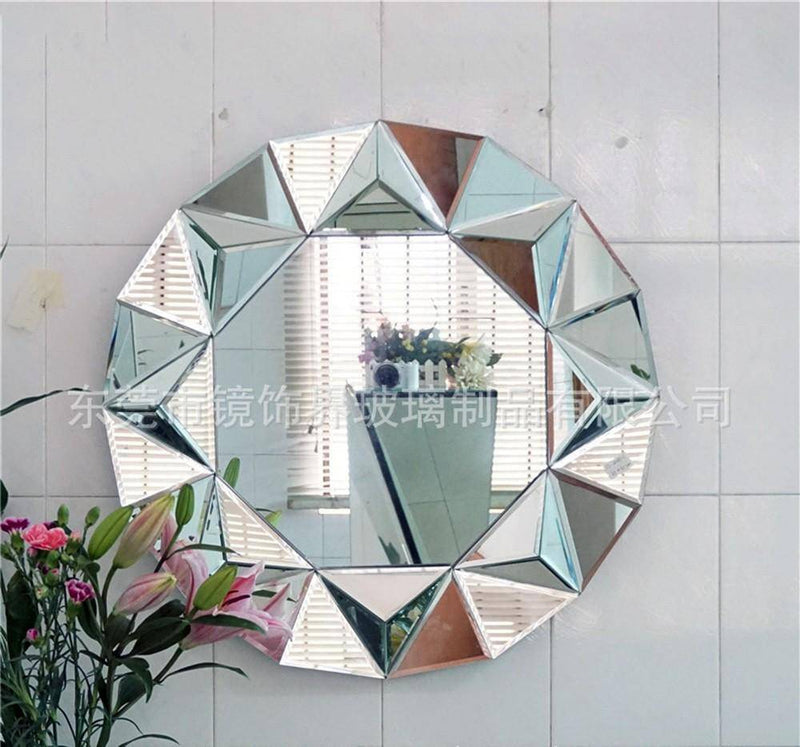 Miroir mural décoratif rond biseauté triangles Decorative