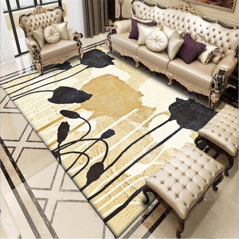 Tapis rectangle beige à fleurs noires Flower - vue 4 sur 5