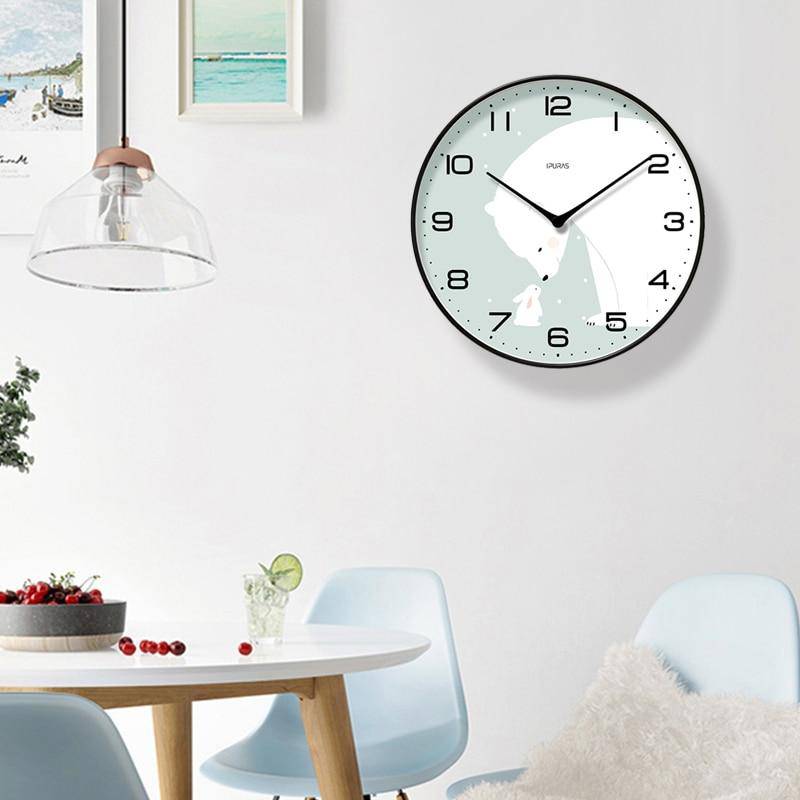 Horloge murale ronde avec ours et lapin blanc Chansrun
